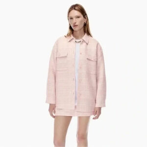 Aritzia Babaton Joan Shacket Shirt Jacket Oversized Linen Tweed Pink Plaid